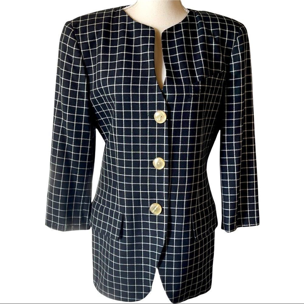 Alvin Bell New York Vintage B&W Plaid Blazer Size 10